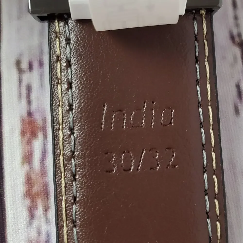 Steve Madden Women's Black Faux Leather Belt White & Blue Stitch Size Small NWT